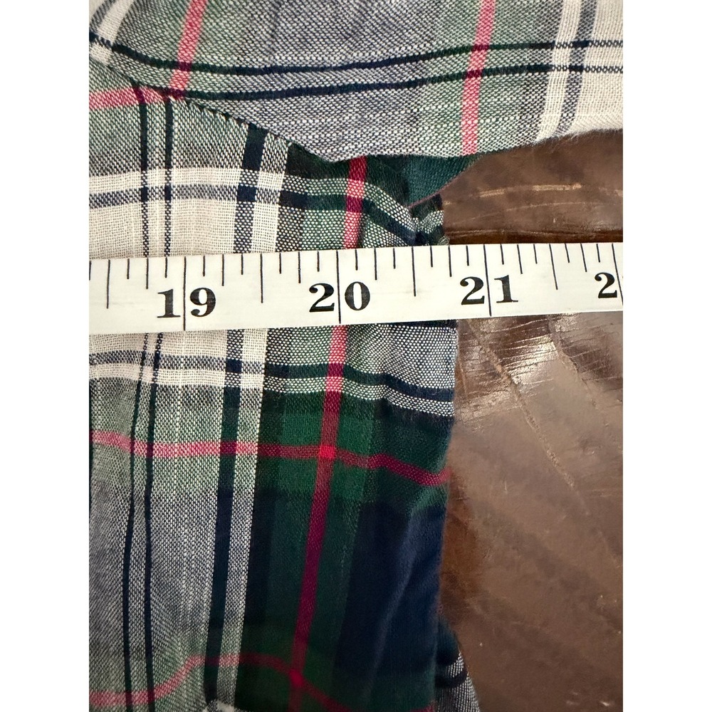 Gap Womens Blouse Top Sz Navy GreenTartan Plaid Square Neck Preppy Old Money - Picture 6 of 7